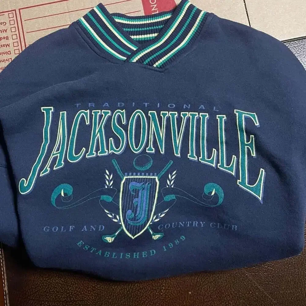Vintage 90s Jacksonville Sweater Mens Large Golf Country Club Navy Varsity